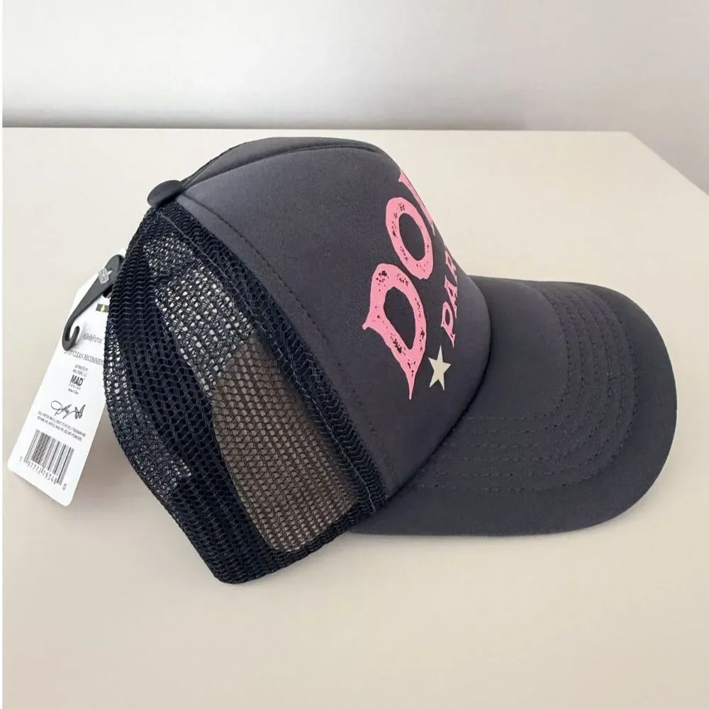 NWT Dolly Parton Trucker Hat Charcoal Gray Pink Logo Country Western Snapback